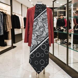 MEN'S DANIEL ELLISSA TIE ONLY BLACK, WHITE, SILVER ABSTRACT PATTERN.